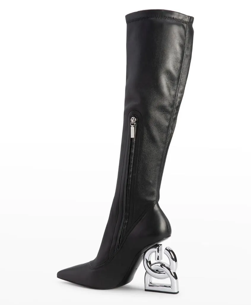 Winte Keira Zip Enkellaarsjes Dames Pop Sculpturale D-barok Hak Zwart Stretch Leer Dame Booties Puntschoen Booty EU35-43 Met Doos