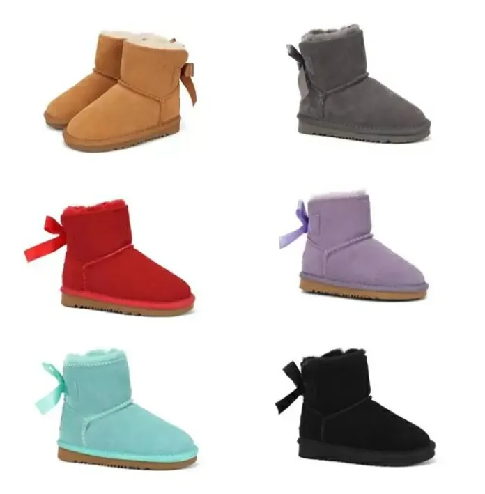 femmes ultra mini bottes de neige pantoufle U3281 arc bébé garçons filles enfants bottes de neige Doux confortable en peau de mouton en peluche garder au chaud bottes avec carte sac à poussière beaux cadeaux