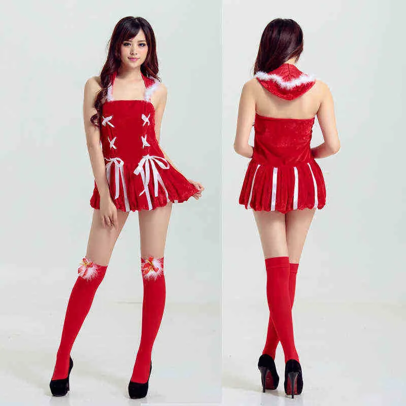 Sahne Giyim Noel Performansı Yetişkin Sevimli Kızlar Kısa Etek Kadın Noel Baba Seksi Elbise T220901