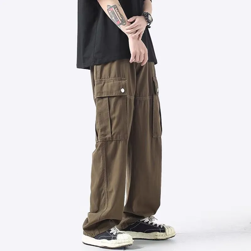 Godlikeu Japanese Cargo Pants Men's Large Mulit Pocket Straight Fashion Fried Street Trousers