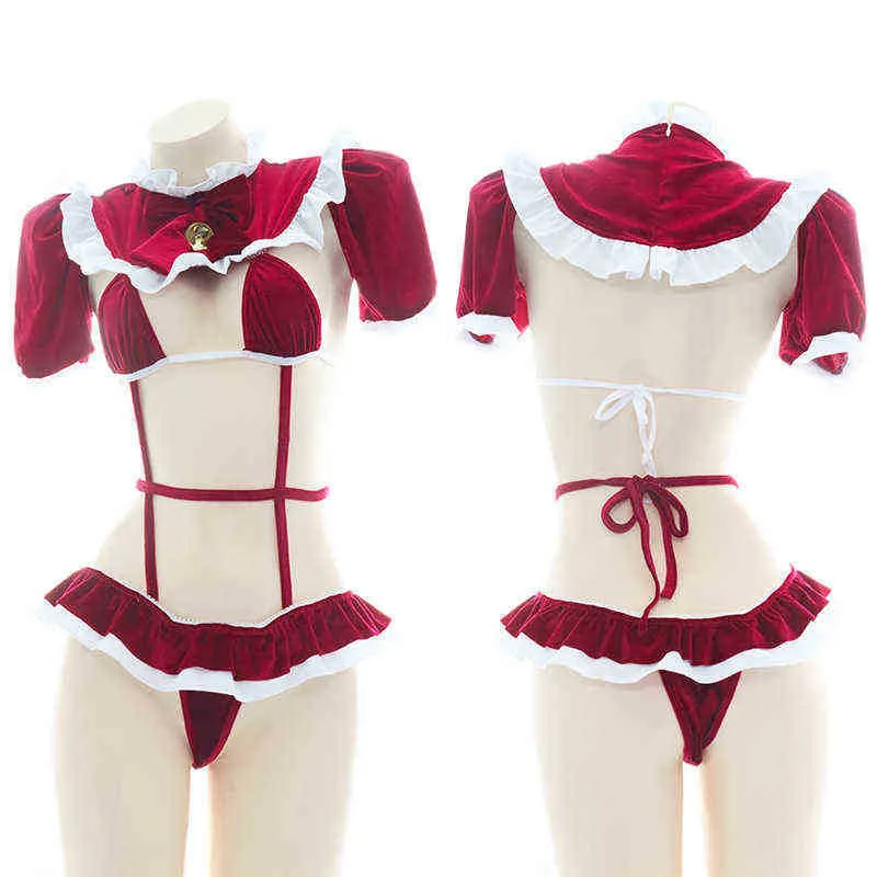 Stage Wear Anime Maid Cosplay Lingerie Set Lolita Girl Christmas Eve Red Bikini Ruffle Bodysuit Swimsuit Sleepwear Xmas Pajamas Drop Ship T220901
