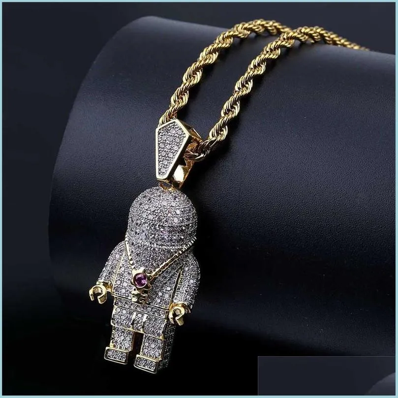 Collane con ciondolo Gioielli Hip Hop Zircone Astronauta Iced Out Cool Collana con pendente da uomo Catena in oro per uomo Moda Drop Delivery 2022 Dhfyq