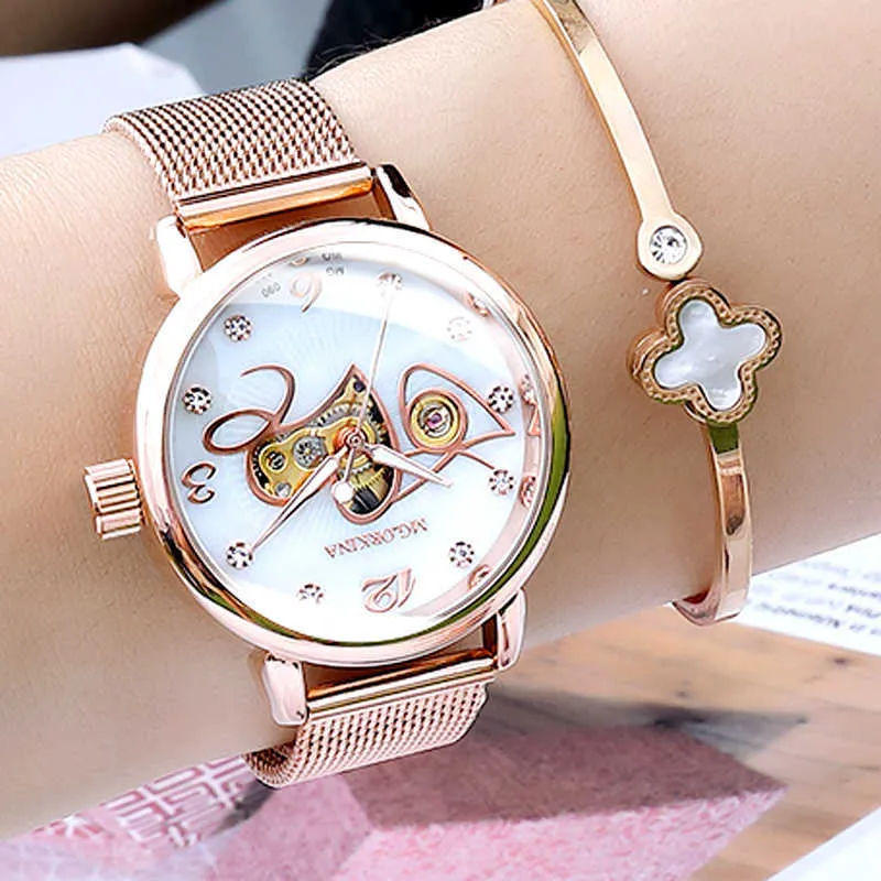 Relógios de pulso Montre femme rosa ouro relógio feminino 2022 Design de esqueletos Ladies Relógios mecânicos automáticos assistir a marca de luxo Genebra