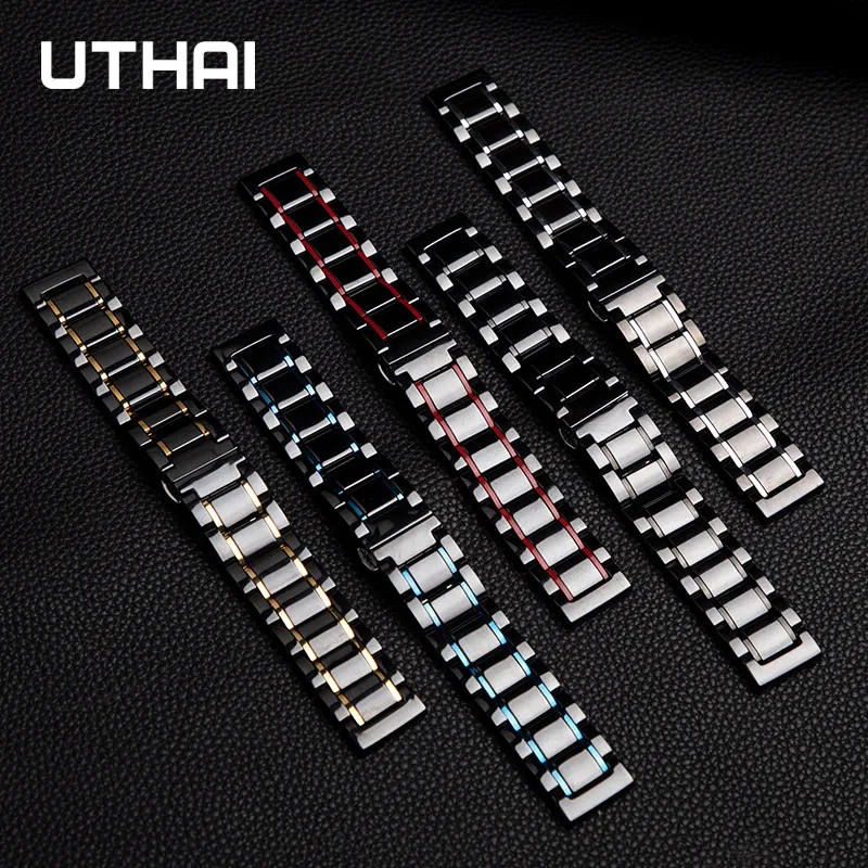 Bracelets de montre Bracelet en céramique Pour montre huawei gt 20mm 22mm Cinq perles en acier inoxydable cermet bandes UTHAI C10 221024