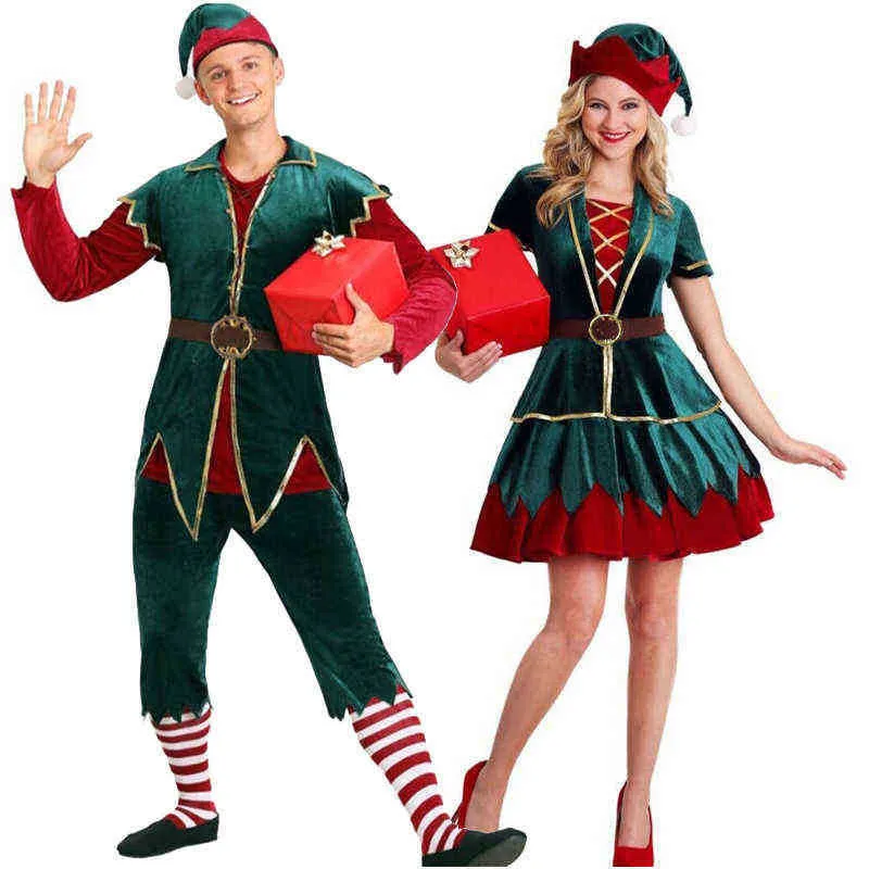 مرحلة ارتداء Deluxe Santa Claus Christmas Elf تأتي عيد الميلاد جولي شقي Mascot Cosplay Carnival Fancy Party Dress T220901