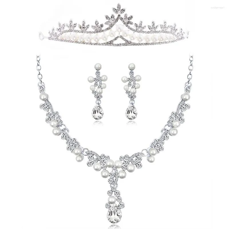 Halskette Ohrringe Set FARLENA Braut Simulierte Perle Und Krone Für Frauen Hochzeitsaccessoire Kristall Braut Haarschmuck