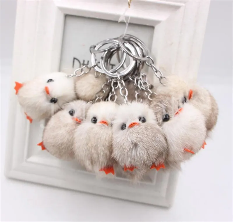 Mignon pompom keychain cadeau cadeau de canard jaune clés clés charme animal enfants toys cadeaux de859