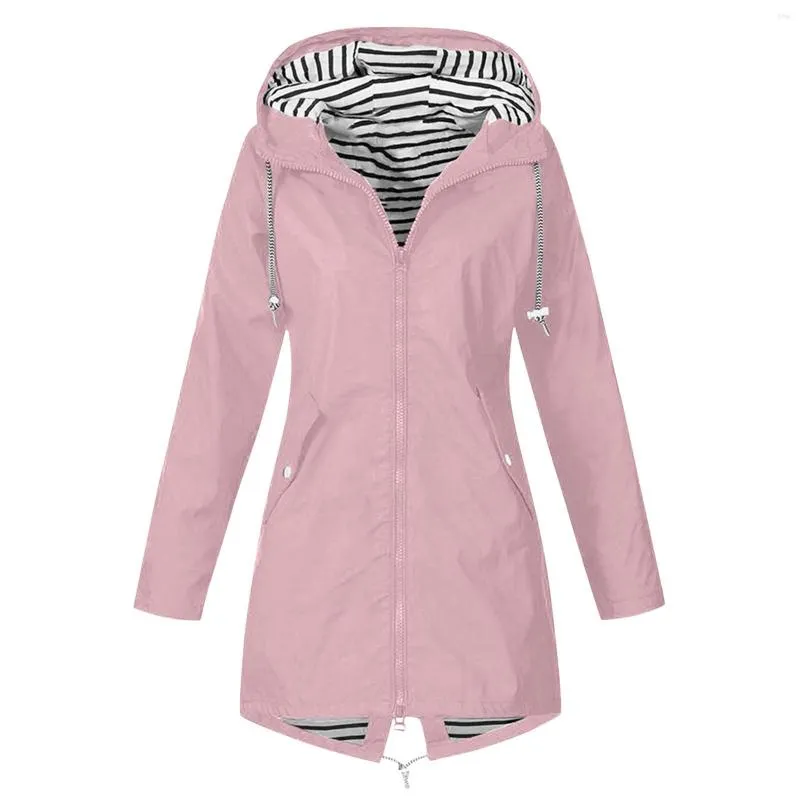 Gilets pour femmes Mode Manteau de pluie à capuche Casual Dames imperméable coupe-vent longue veste boutons femme hiver manches femmes vêtements d'extérieur