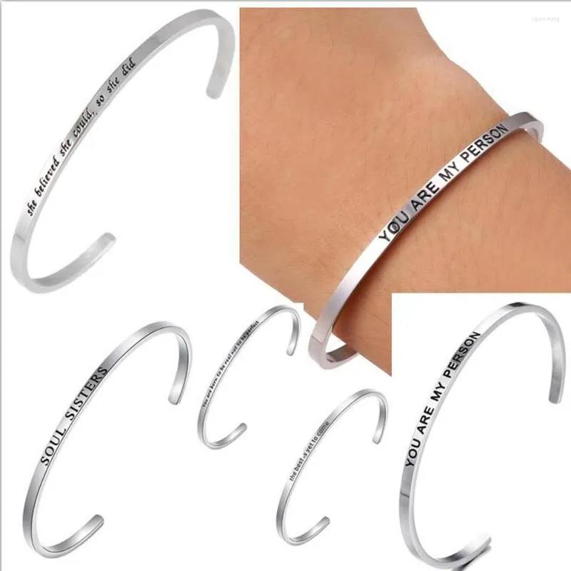 Bangle Stainless Steel Open For Women Fashion Bangles And Bracelets Inspirational Quotes Mantra Jewelry Gift