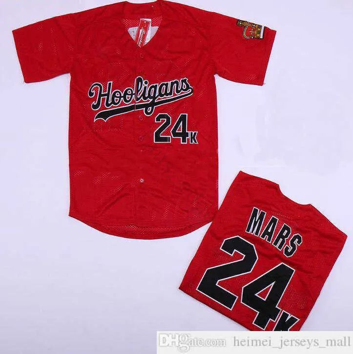 Wholesale Bruno Mars 24K Hooligans Red Baseball Jerseys Stitched Movie