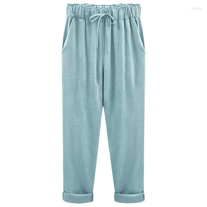 Calça linho de linho de algodão tornozelo comprimento de tamanho grande casual cintura elástica de verão de verão 6xl 7xl 8xl