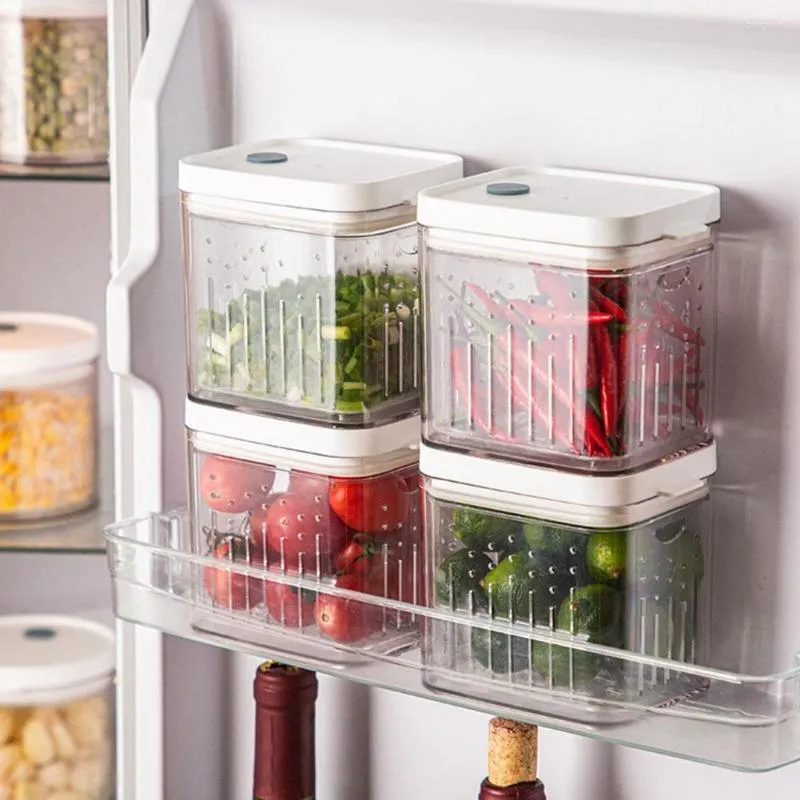 Botellas de almacenamiento con tapa Refrigerador moderno Contenedor de alimentos Tamaño compacto Bandeja de drenaje para oficina