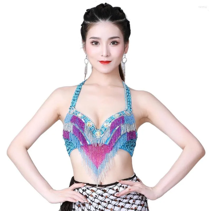 Vêtements de scène danse du ventre Performance Costumes danse du ventre soutien-gorge à la main paillettes hauts orientaux licou