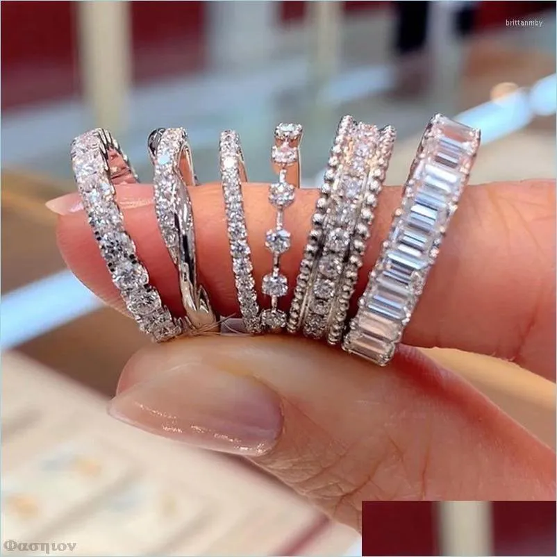 Anéis de casamento Anéis de casamento moda contratada design feminino anel com branco brilhante zircônia cúbica festa diária wearable declaração dhzah