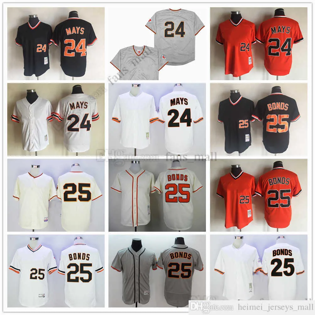 Movie Mitchell and Ness Baseball Jersey Vintage 24 Willie Mays Jersey 25 Barry Bonds Stitched Breathable Sport Sale High Quality Man White