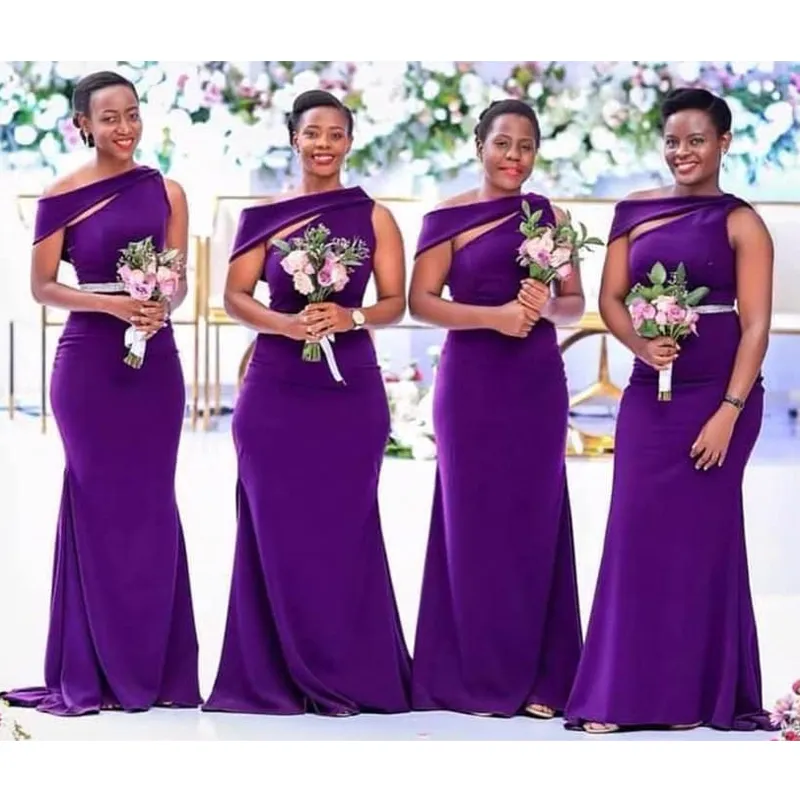 Abiti da damigella d'onore lunghi viola African Black Girl Women Satin Mermaid Wedding Party Dress Prom Abito formale Abiti personalizzati