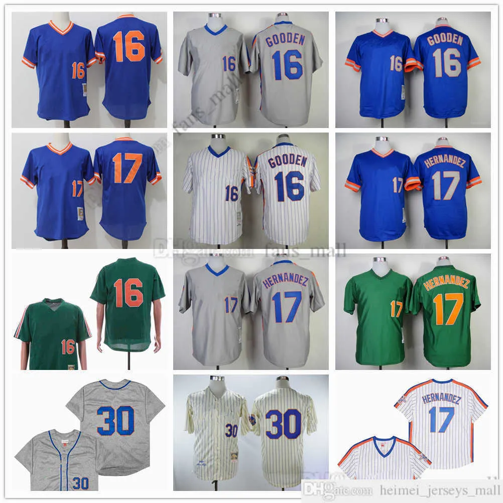 Movie Mitchell and Ness Baseball Jersey Vintage 16 Dwight Gooden Jersey 17 Keith Hernandez 30 Michael Conforto Stitched Breathable Sport