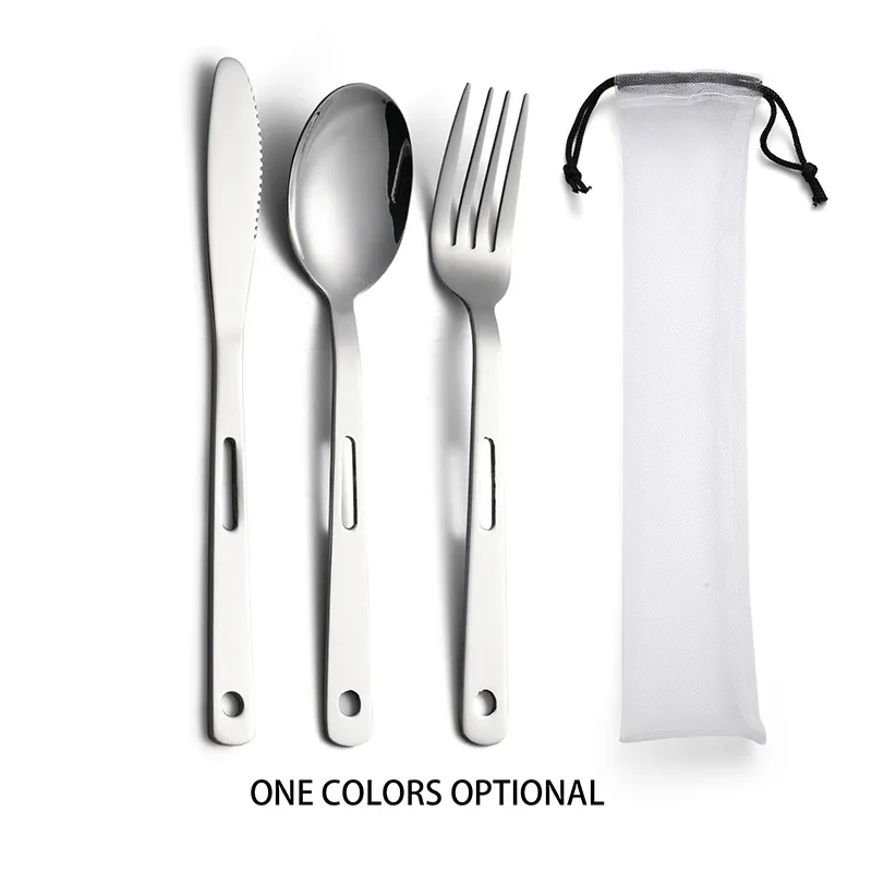 Campinggerei wandelen bestek set draagbaar roestvrij staal flatware lepel vork messpakket met gaaszak voor picknickreizen