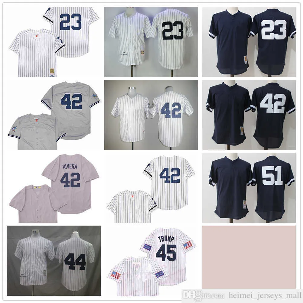 영화 Mitchell and Ness 야구 저지 Vintage 23 Don Mattingly Jersey 42 Mariano Rivera 44 Reggie Jackson 51 Bernie Williams Stitched