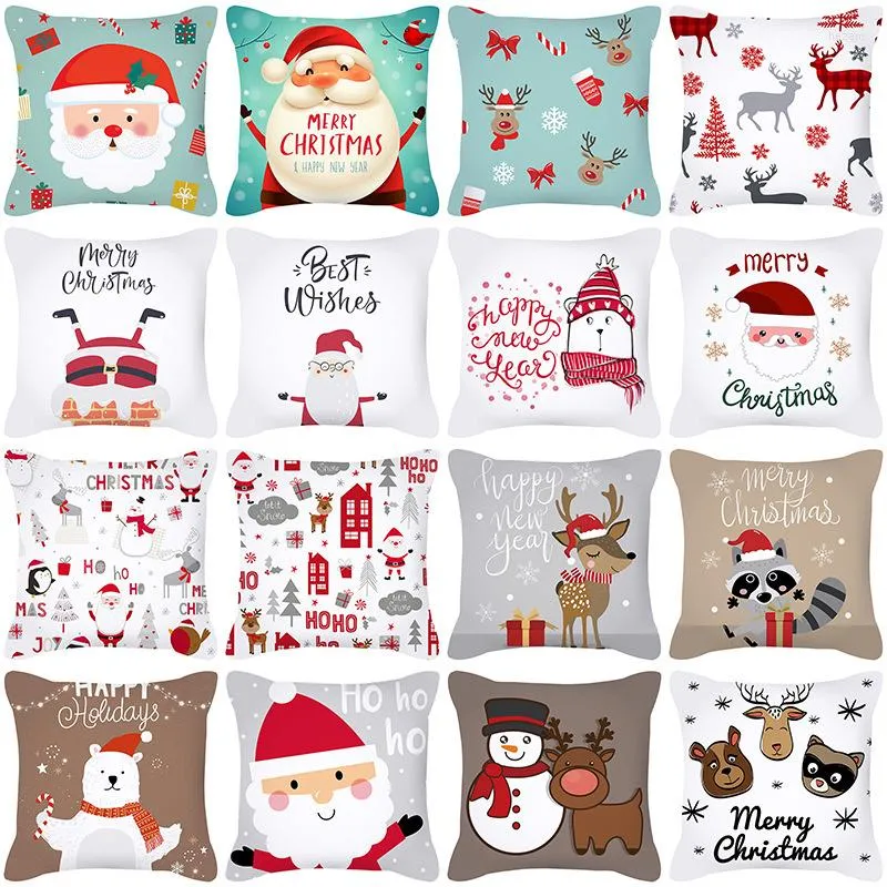 Pillow 1 PC 45x45 Christmas White Cover Case Pillowcase Hidden Zipper Pillows Style Pattern Home Decor