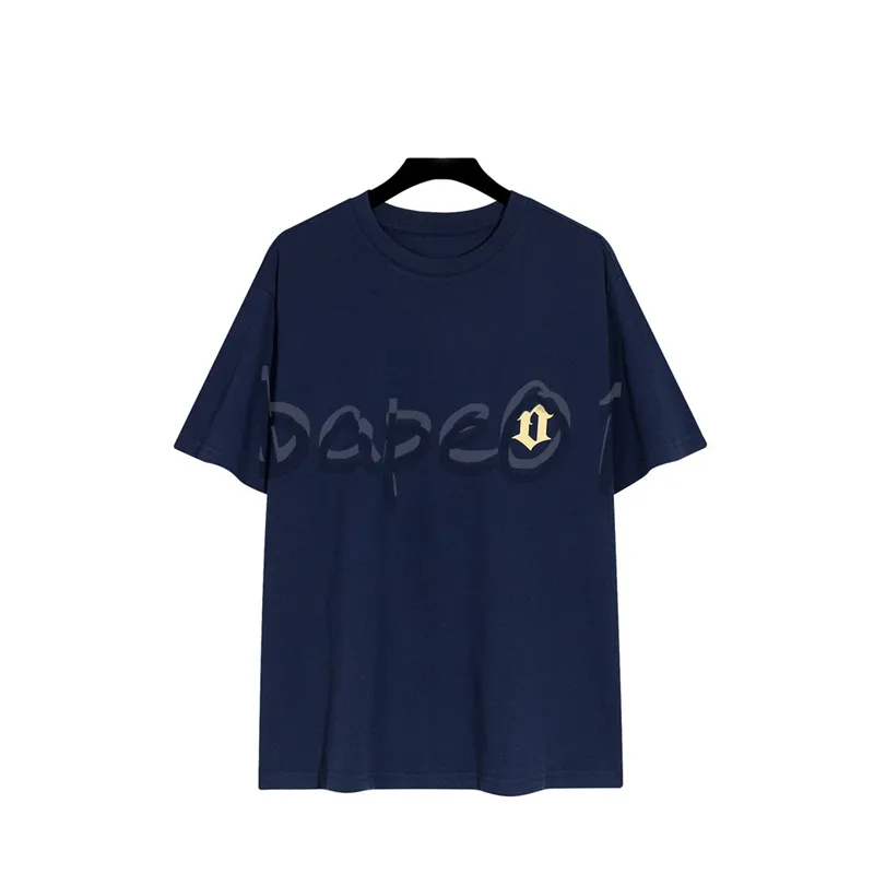 T-shirt da uomo di moda di lusso T-shirt polo Personalità Lettera Stampa effetto invecchiato Girocollo Manica corta T-shirt casual Top allentato Blu Taglia asiatica S-2XL