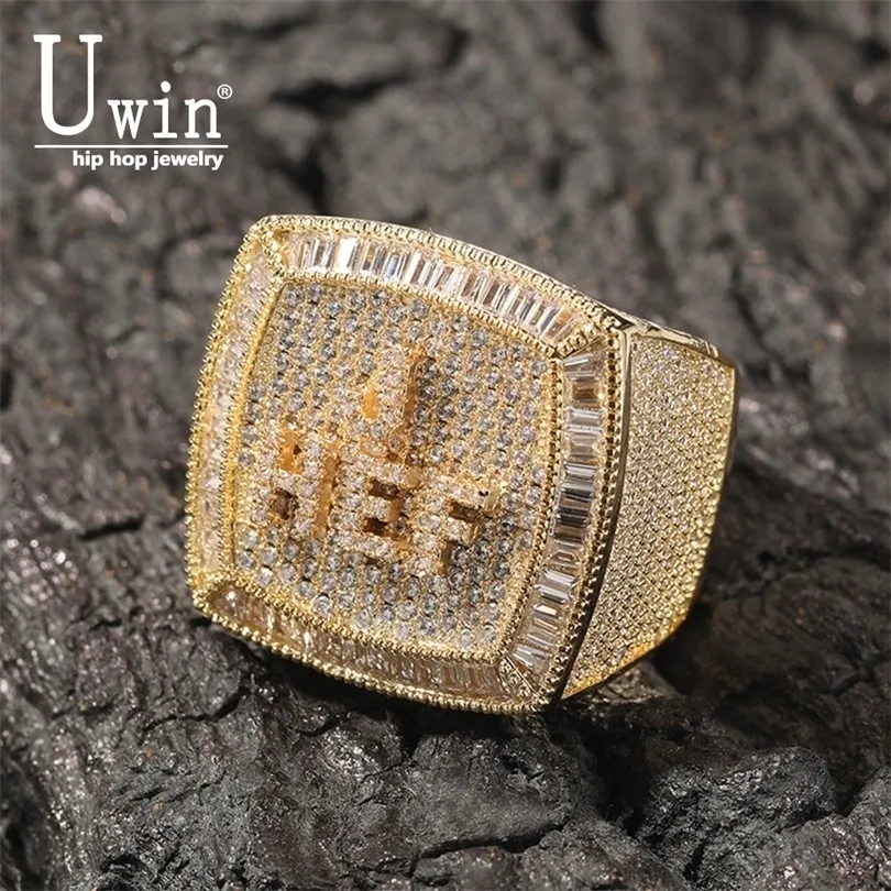 Pierścienie klastra Uwin nazwa własna pierścionki 19 liter pełna mrożona cyrkonia mistrzostwa pierścień spersonalizowana biżuteria Hiphop 221024