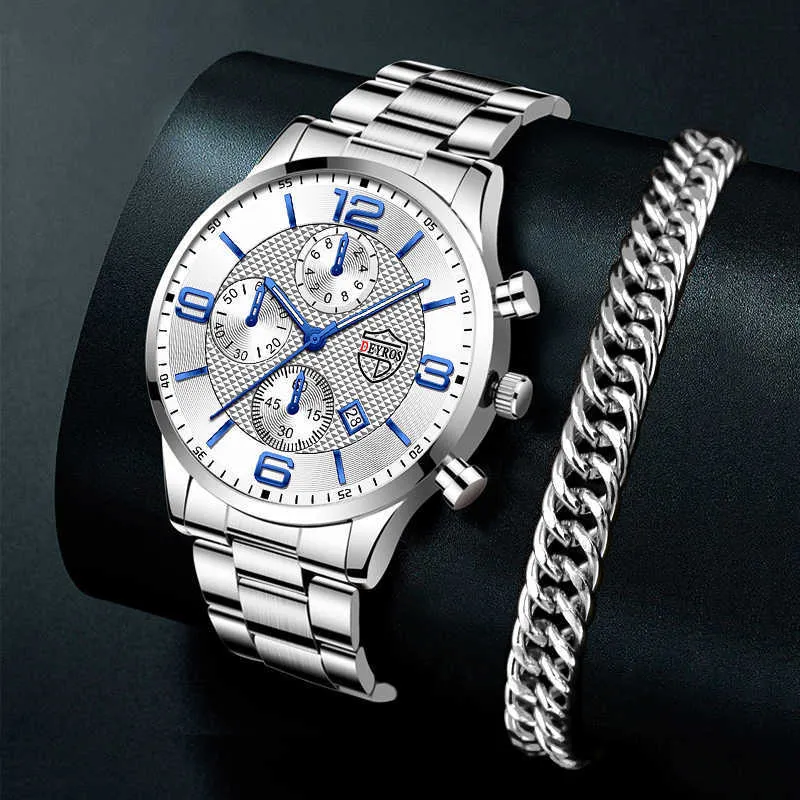 腕時計レリジオ・マスカリノ男子ビジネス豪華なステンレス鋼製クォーツシルバーブレスレットカレンダー輝く時計
