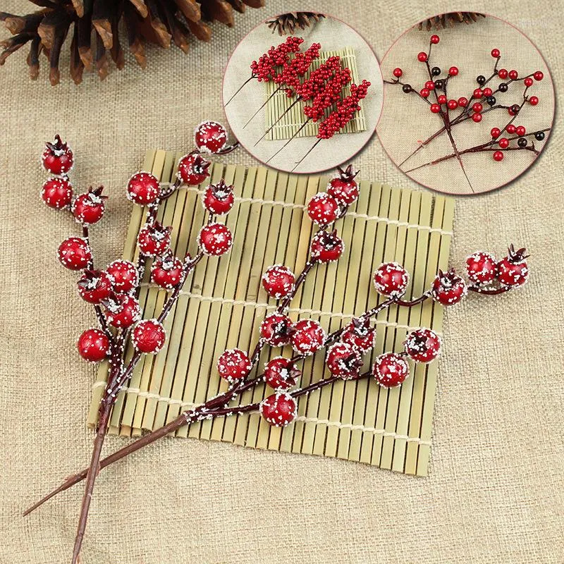 Decorative Flowers Artificial Glass Berries Pomegranate Home Decor Mini Fake Fruit Red Cherry Bouquet Stamen Christmas Diy Accessories