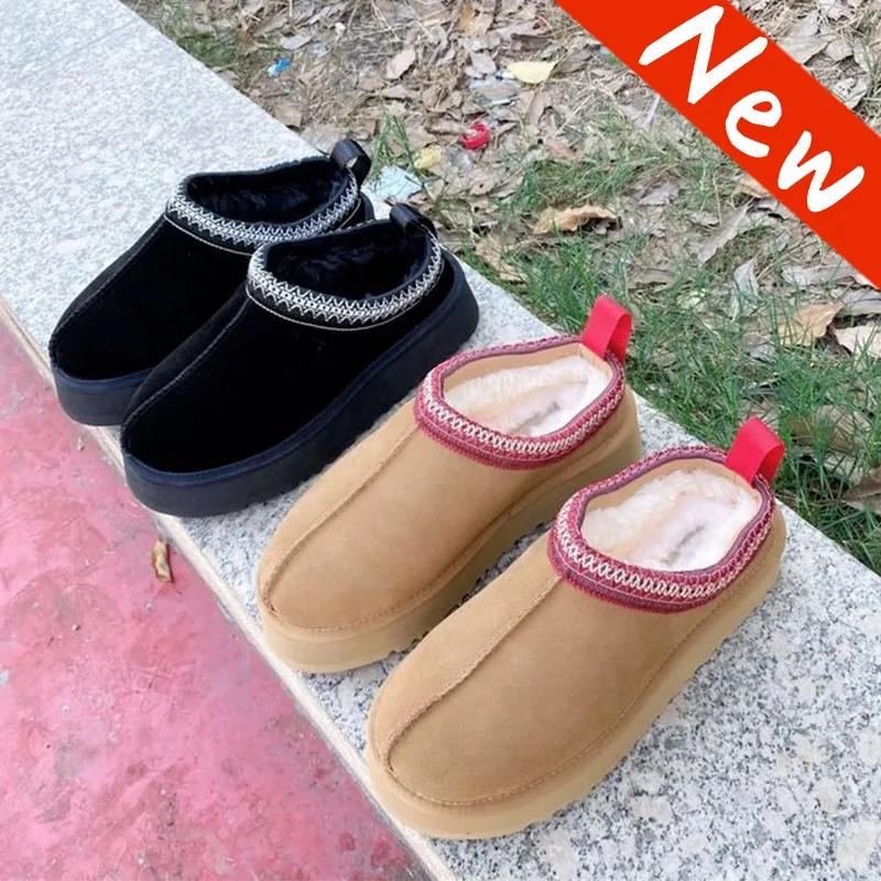 2022 Australie Tazz Suede Shearling Pantoufles Mule plate-forme bottillons femmes sandale Châtaigne noir hiver cheville femmes designer bottes de neige chaussures à glissière EUR 34-43