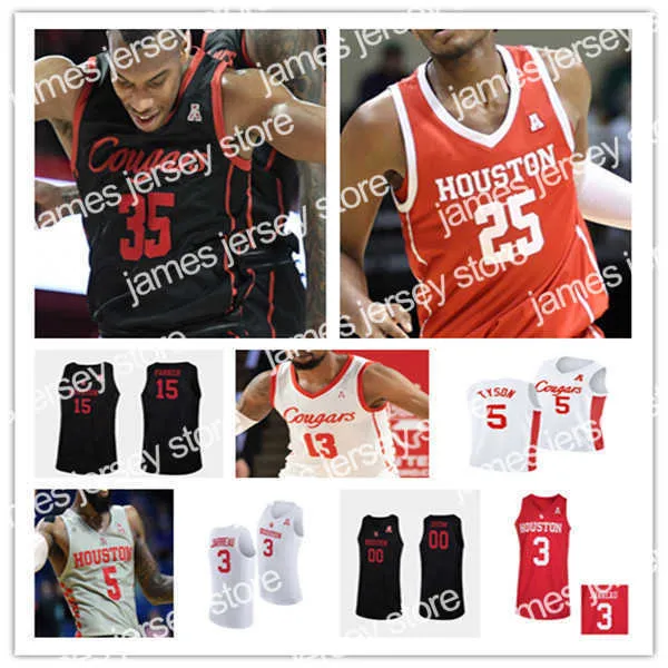 Баскетбольная форма Ncaa College Basketball Houston Cougars UH Jersey Квентин Граймс Маркус Сассер Кайлер Эдвардс Фабиан Уайт-младший Джош Карлтон Трамон Марк Тэз