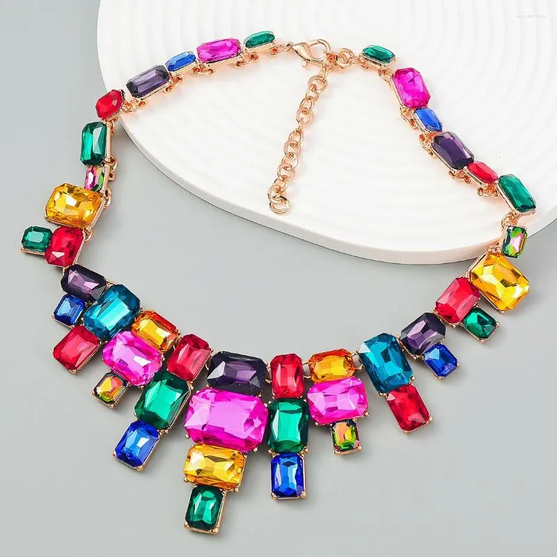 Collier ras du cou de luxe avec strass colorés pour femme, accessoires de bijoux de fête, tendance 2022