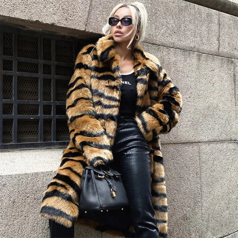 Winter Long Leopard Women Faux Fur Coat Warm Pluxh sobretudo jaqueta de pele de moda feminina feminina solta roupa 7xl 8xl