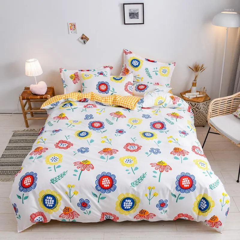 Bedding Sets Winter 4pcs Set Warm Comfortable Dobby Sunflower Bed Cover Yellow Lattice Sheet Girl Boy Duvet Cotton 2022