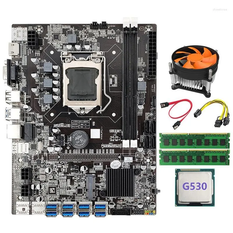 마더 보드 -B75 BTC 마이닝 마더 보드 G530 CPU SATA 케이블 2xDDR3 4GB 1333MHz RAM LGA1155 8xpcie to USB B75