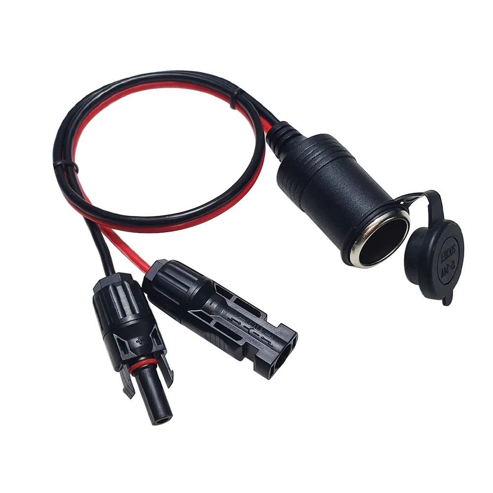 JKM Electronics Solar Adapter Cable Solar Connector to Cigarette Lighter Socket Cord with Dustproof Cap 14AWG Heavy Duty Wire for RVMotorcycles