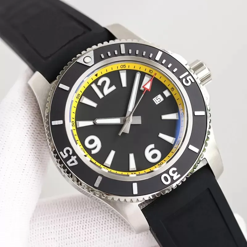 Breit super-ocean 46MM tarcza ze stali nierdzewnej obrotowa ramka męski zegarek automatyczny mechaniczny zegarek z gumką Luminous zegarki na rękę