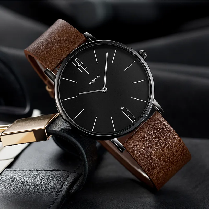HBP-Uhr für Herren, Lederarmband, Quarzuhren, lässige Armbanduhr, Designer-Design, Montres de Luxe