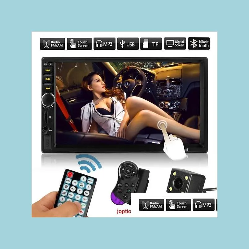 Car Video Radio 2 Din Cassette Recorder Car Radio Hd 7Inch 7018B Touch Screen O Bluetooth Rear View Camera Mp5 Mtimidio Player Drop D Dhji6