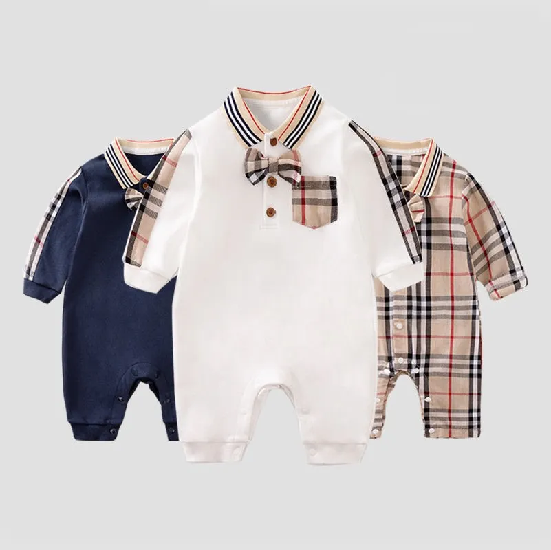 Enfants Designer Infant Romper Vêtements Bébé Barboteuses Vêtements Coton Cravate Automne Combinaisons