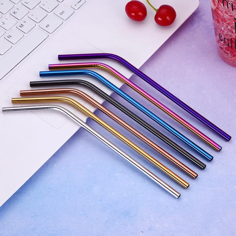 Dinnerware Metal Reusable Stainless Steel Straws Straight Bent Drinking Straw With Case Cleaning Brush RRB16618