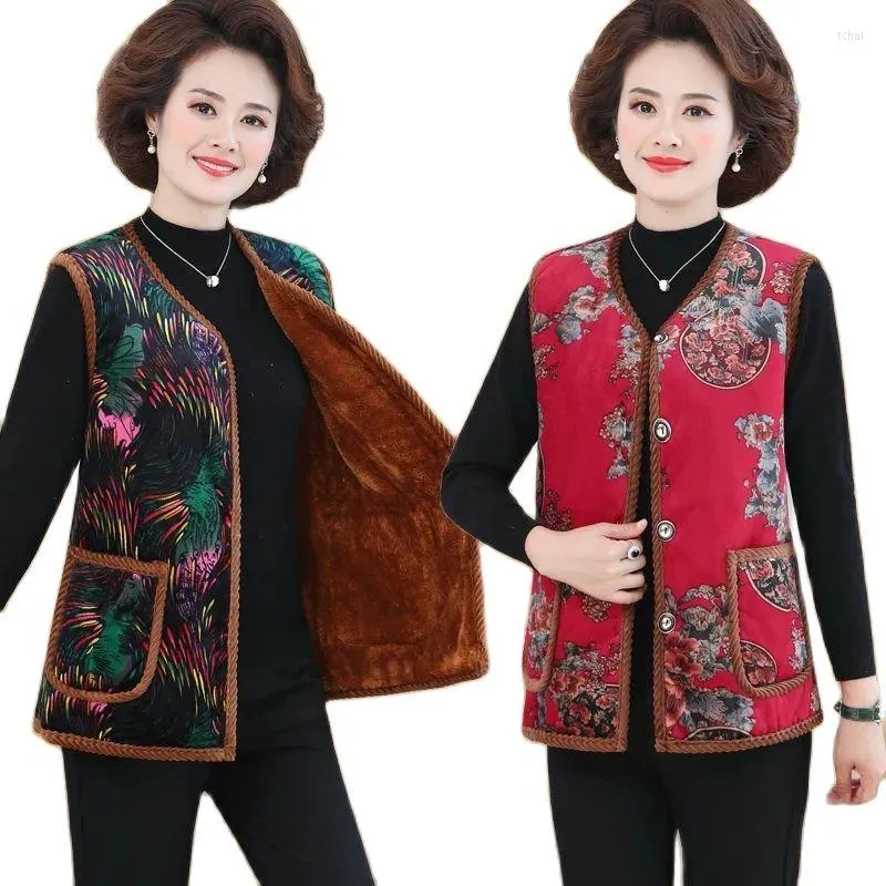 Women's Vests Mother Autumn Coat Middle-Aged Elderly Women Waistcoat Western Style Lady Vest Winter M365