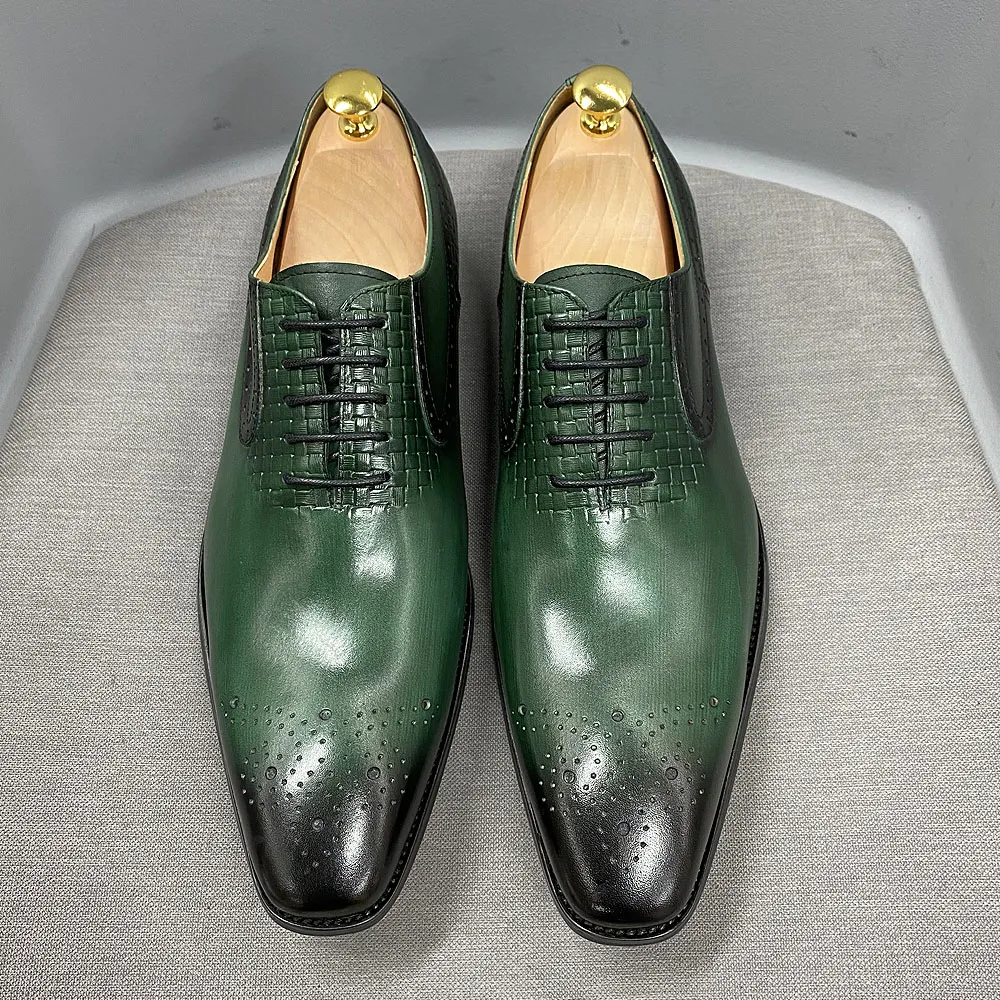 Size 6 To 13 Mens Oxford Dress Shoes Genuine Leather Handmade Green Lace-Up Brogue Classic Party Wedding Formal Shoes for Men