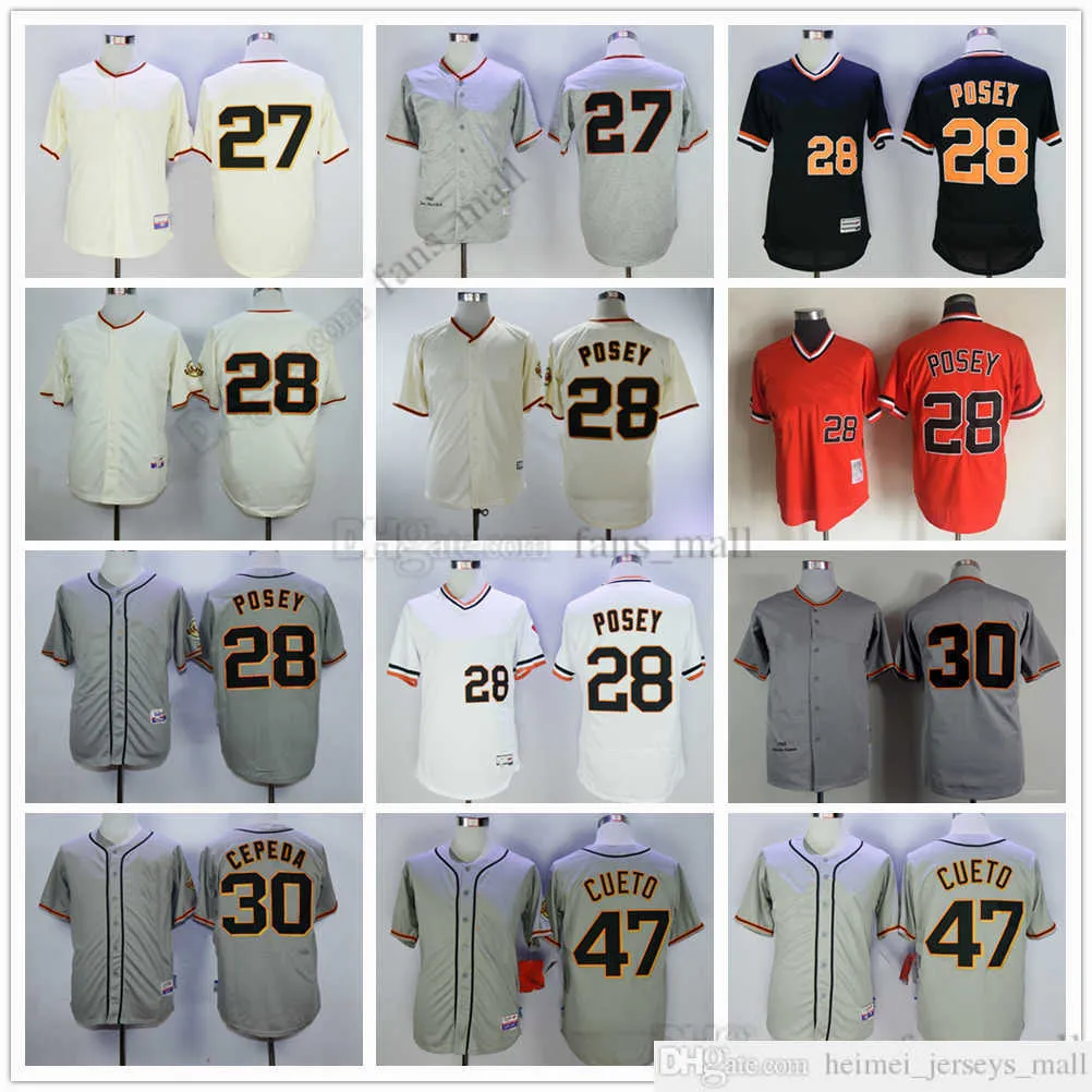 Movie Mitchell and Ness Baseball Jersey Vintage 28 Buster Posey Jersey 27 Juan Marichal 30 Orlando Cepeda 47 Johnny Cueto Stitched