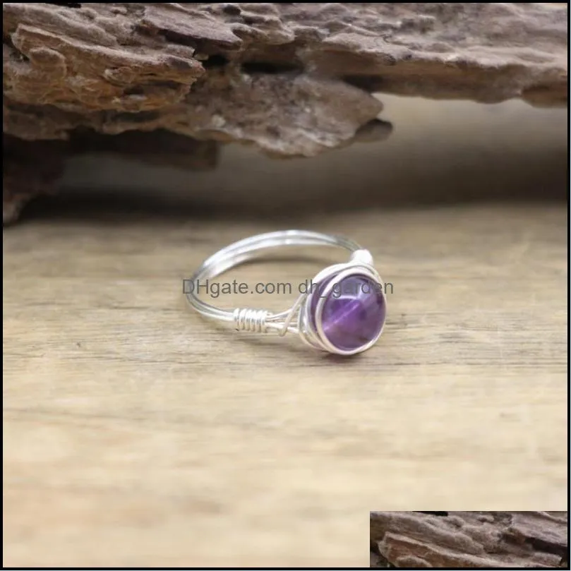 An￩is de casamento An￩is de casamento Siery Wire embrulhado Stone Stone Minchas Cura Cristal Quartz Lava Amethysts Circle Ring Ring Jeia de festa QC4 DH1PZ