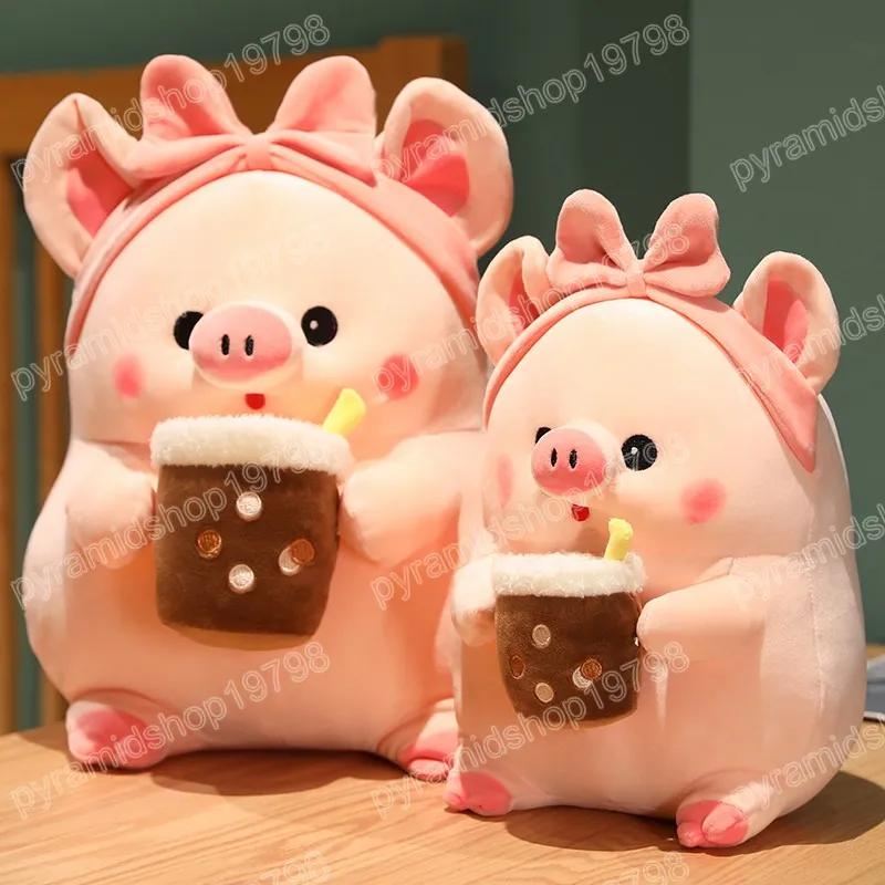 Taza de té de la leche Kawaii de 30-40cm, cerdo de peluche, almohada de juguete, Animal relleno, regalos para niñas, juguetes para niños, decoración del hogar