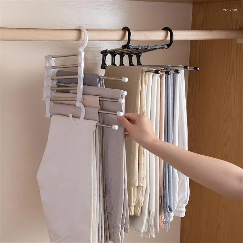 Cintres Racks Multi-Fonctionnel 5 En 1 Pantalon Rack De Stockage Réglable Pantalon Cravates Étagère Placard Organisateur Cintre En Acier Inoxydable