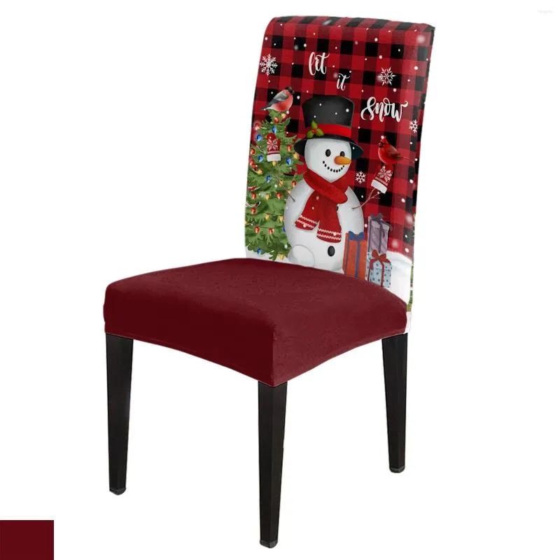 Housses de chaise bonhomme de neige arbre de noël flocon de neige rouge couverture à carreaux salle à manger Spandex siège extensible décor de bureau à domicile ensemble de caisse de bureau