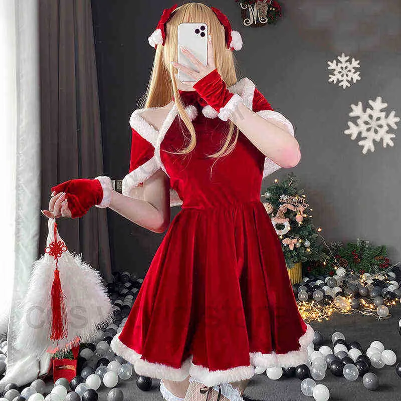 Stage Wear 2021 Natale Abito da donna Natale Sexy Lady Babbo Natale Cosplay Come Sexy Lingerie Inverno Abito rosso Cameriera Bunny Girls Uniforme T220901