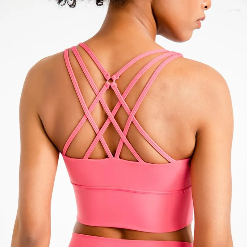 Yoga outfit abs loli naakt gevoel sport beha voor vrouwen criss-cross back strappy fitness running brahs medium support top