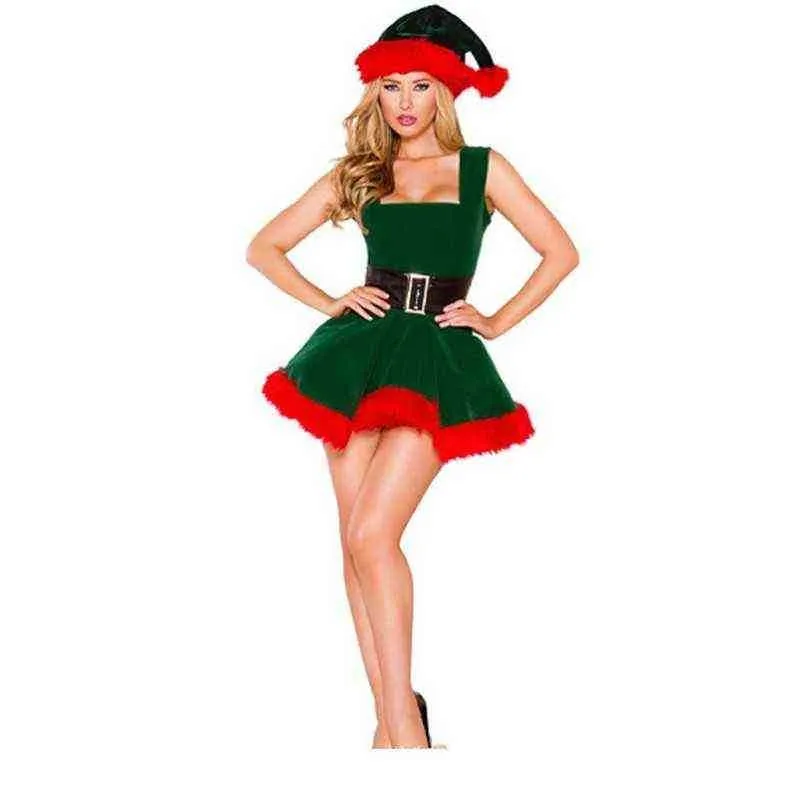 Stage Use Sexy Green Elf Christmas Fort Santa Clause vem para mulheres Ano Novo Adulto Dresses Dresses Festa de Vestuário T220901